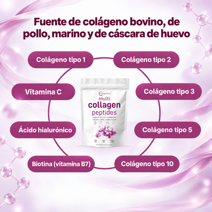 MULTICOLÁGENO EN POLVO PREMIUM – 5 Tipos de Colágeno con Biotina, Vitamina C y Ácido Hialurónico