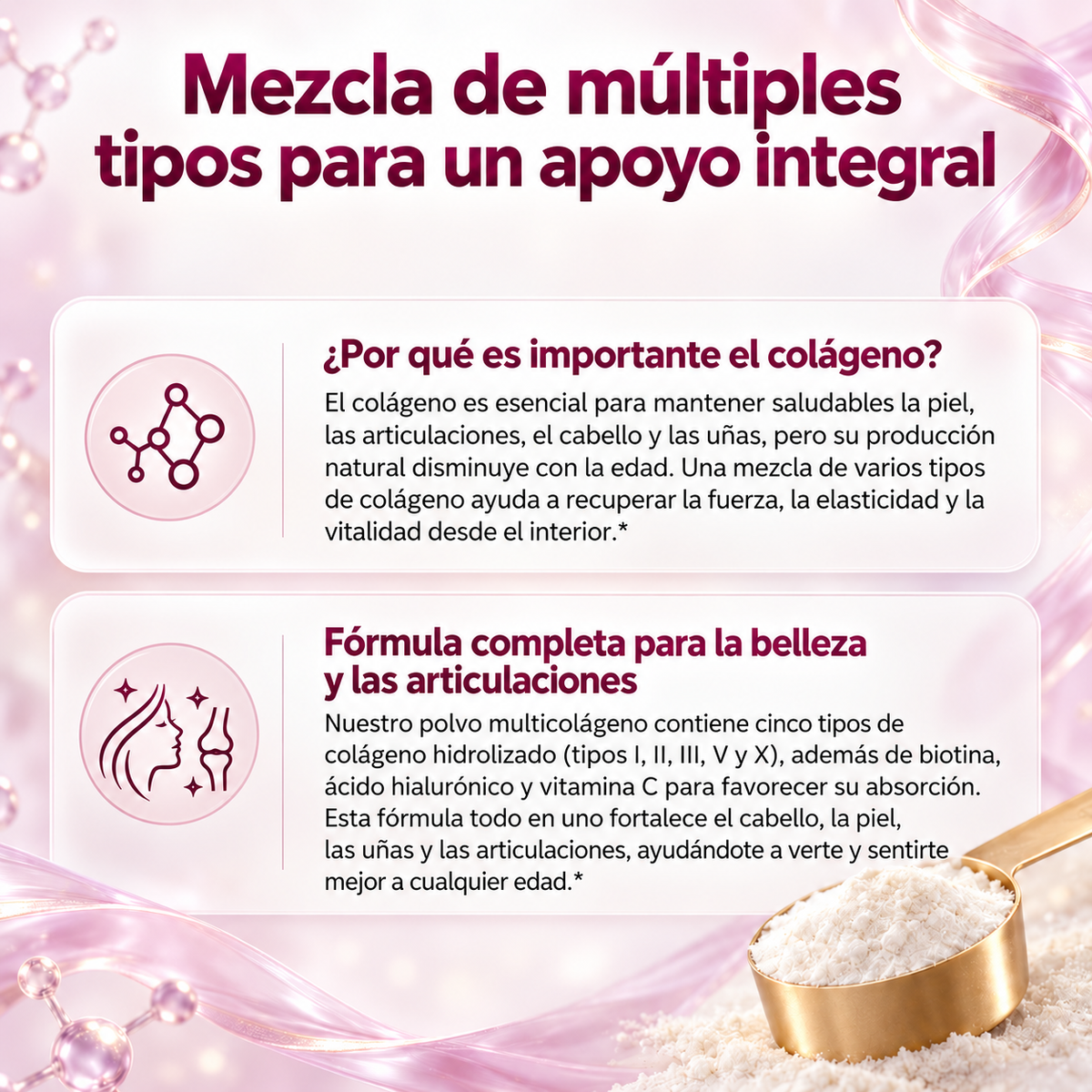 MULTICOLÁGENO EN POLVO PREMIUM – 5 Tipos de Colágeno con Biotina, Vitamina C y Ácido Hialurónico